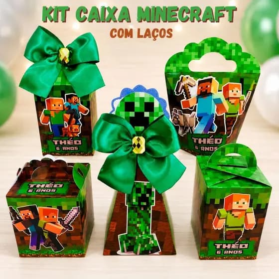Kit Festa Minecraft Luxo Verde Personalizado com Nome | Lembrancinhas Premium | Caixinhas Aniversário