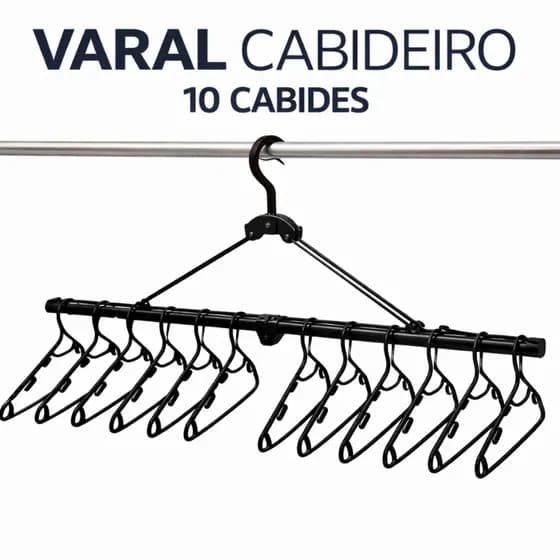 Varal Dobrável Cabideiro LigBrin com 10 Cabides Reforçados Multiuso para Roupas e Lavanderia