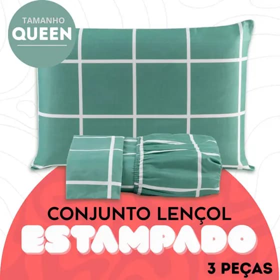Jogo de Lençol Queen Size Microfibra Estampado - Antialérgico 3 Peças -Estampas Sortidas