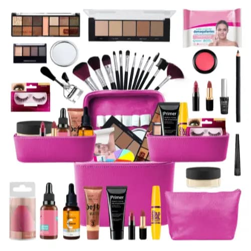 Kit Maquiagem Completo Com Base Pincéis E Necessaire