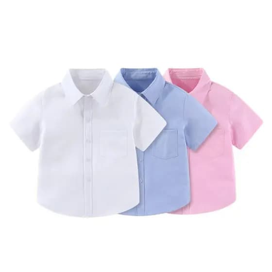 Polo De Manga Curta Para Crianças Meninos Formal Branco Azul Rosa Camisa Estilo Coreano Jaqueta Bolso Uniforme Escolar T