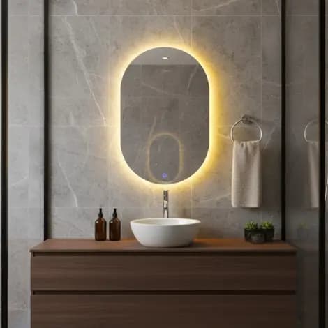 Espelho Oval Organico 75x50cm Iluminado Led 3000K LUZ QUENTE Touch Screen