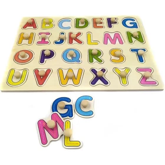 Jogo De Encaixe Alfabeto Com Pinos de Madeira Montessori