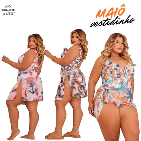 Maio plus size feminino com saida fixa vestidinho saia no tule comportado bojo estruturado nao marca