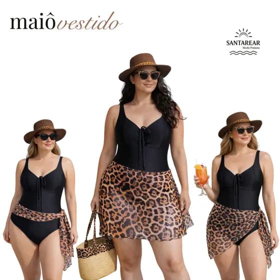 Maiô plus size preto com bojo saída fixa vestidinho nao marca o corpo alça larga comportado verao/26