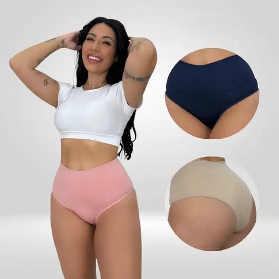 KIT COM 6 CALCINHAS CÓS ALTO DUPLO DE ALTA COMPRESSÃO SUPLEX COM FORRO 100% ALGODÃO MODELADORA PREMIUM!