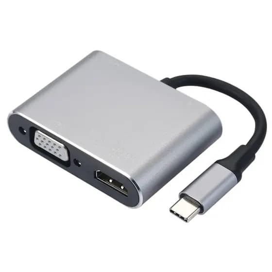 Adaptador Tipo C 4 em 1 - USB C/USB C (PD)/HDMI 4K/USB 3.0/VGA - TEBERA Alta Conectividade