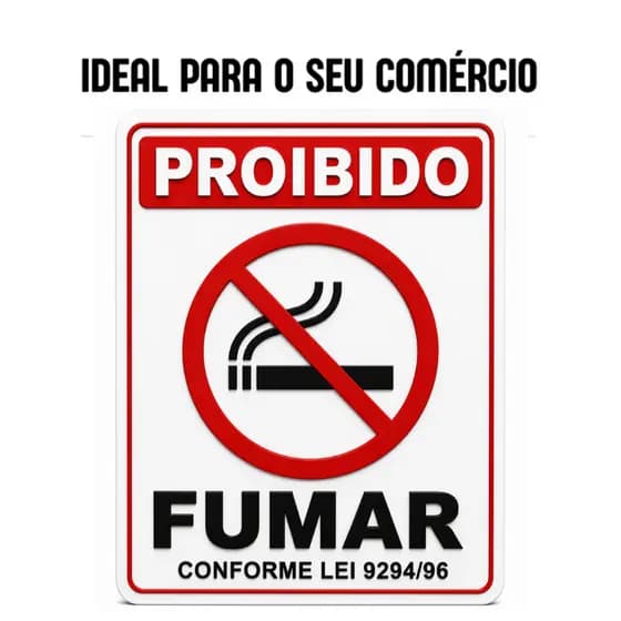 Placa Proibido Fumar Aviso Sinalização de Plástico para Comércio