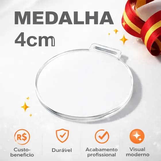 Kit Medalhas em Acrílico Cristal 2m Liza Redonda 4cm Premiações