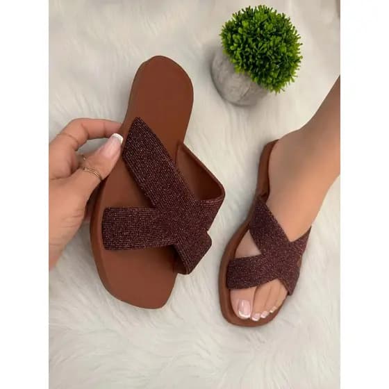 Chinelo feminino CRUZADA BRILHANTE GLITTER lançamento verao