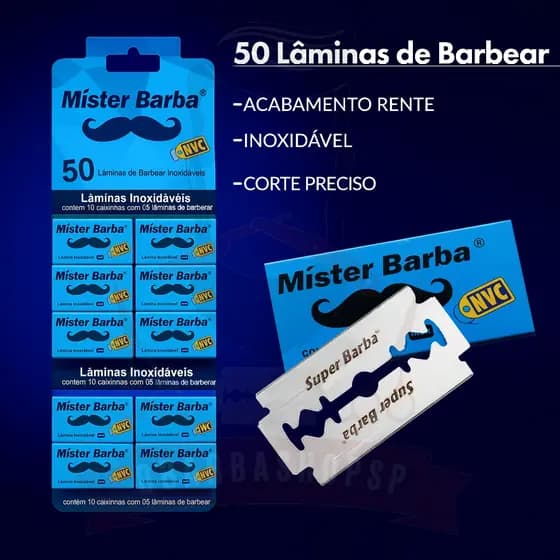 Lâmina De Barbear Mister Barba Cartela Com 50 Lâminas