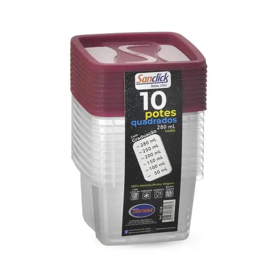 Conjunto Com 10 Potes 280 ML Pequenos Quadrados BPA Free Versátil Multiusos
