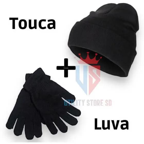 Touca+Luva Adulto Unissex Básica Lã Preta Inverno