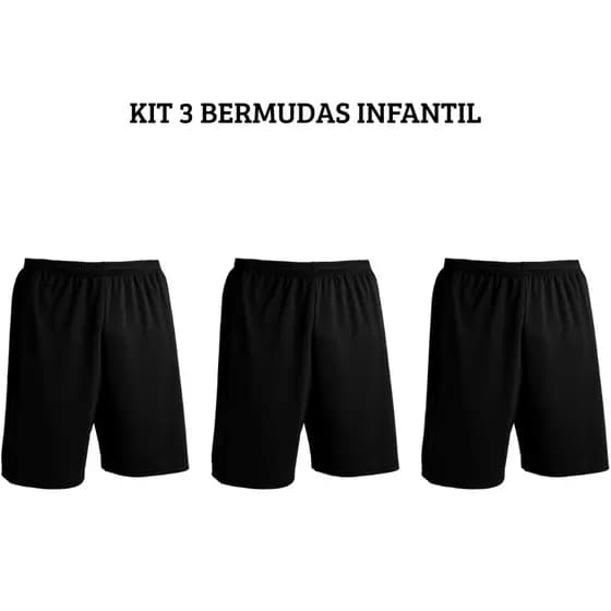 Kit 3 Bermuda Infantil Short Calção Futebol Esportivo
