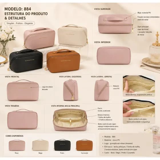 Bolsa De Cosmético Com Grande Capacidade Portátil Viagem Cosméticos Para Viagem 884/774/885/886