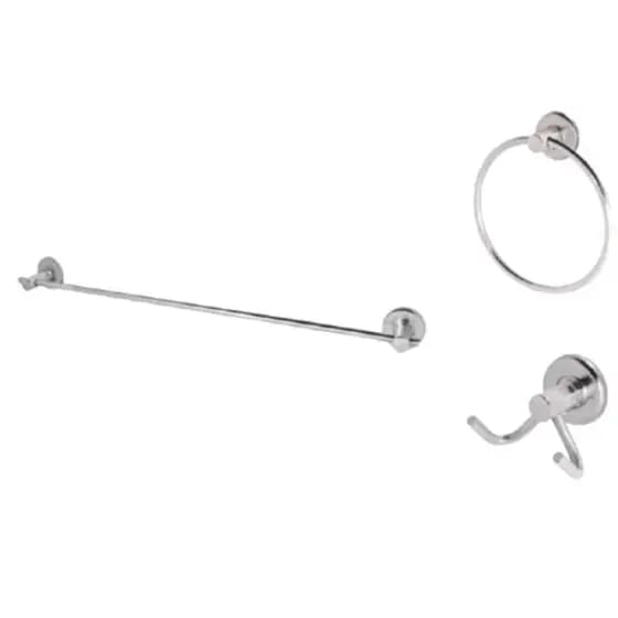 Kit 3 peças Acessórios Para Banheiro - Porta toalha Reto 45cm, Porta Argola e Cabide 2 Ganchos