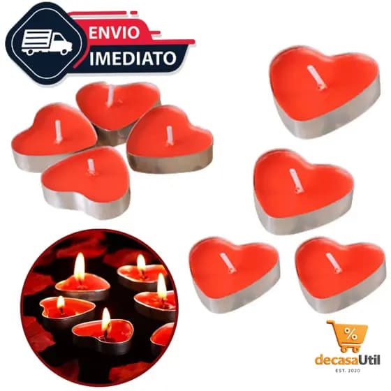 Kit 50 Velas Pequenas Decorativas Vermelha Coração Rechaud