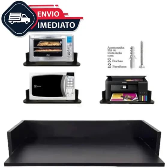 Suporte Preto Para microondas Impressora Forno Nicho Mdf Fosco 15 mm 60 11,5 41 - Flutuante