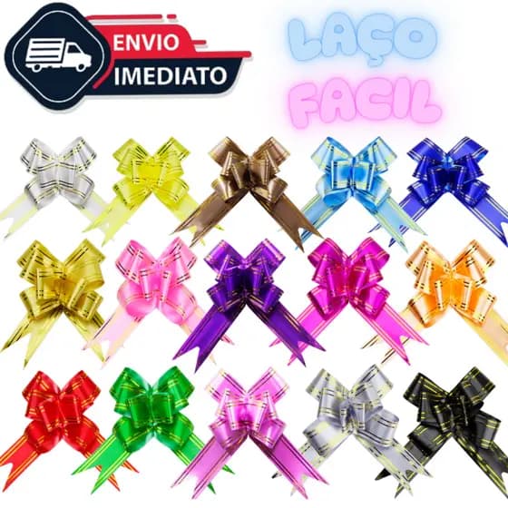 Kit 100 Laço Fácil Mágico Para Presente Várias Cores Fita Mágica P, M, G e GG Laço Pronto