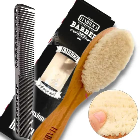 Kit Barbearia Barbeiro Pente Carbono Antiestático + Escova Escovinha Disfarce Hairdo Ultra Macia