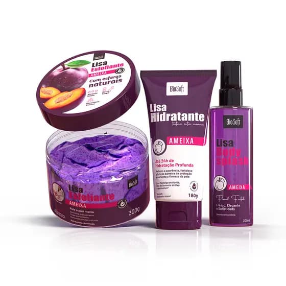 Kit Banho Premium Ameixa Bio Soft - Esfoliante + Hidratante + Body Splash