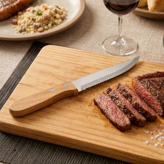 Kit Jogo 12 Facas de Cozinha / Churrasco / Jumbo em Aço Inox com Cabo de Madeira