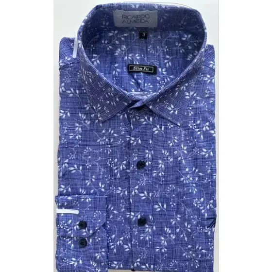 camisa social manga longa microfibra estampa com elastano não amassa passa fácil
