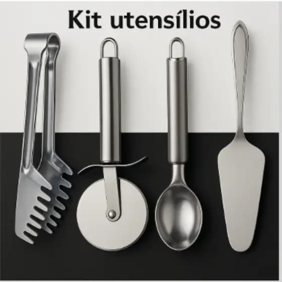 Kit Utensílios de Cozinha Cortador de Pizza, Colher de Sorvete, Pegador de Massas, Espátula de Bolo