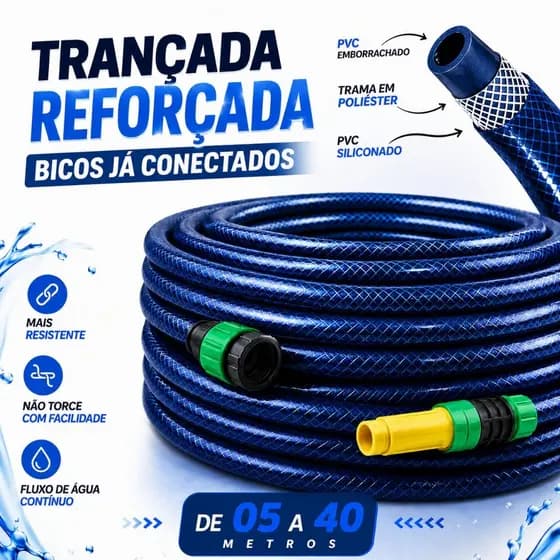 Mangueira Jardim Trançada Azul 05 a 40 Metros Mangueira Pronta para o Uso - Tripla Camada