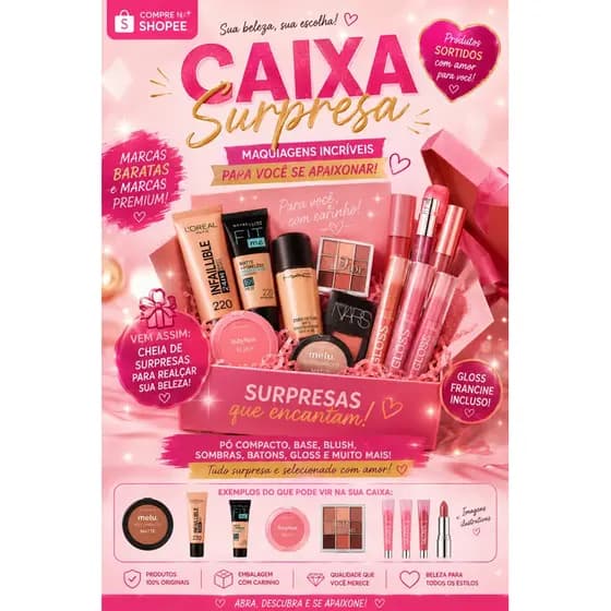 kit surpresa de maquiagem com 12 peças surpresas
