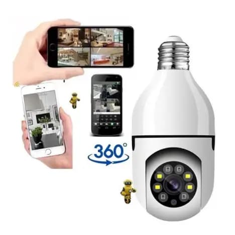 Câmera Wifi IP Sem Fio Giratória 360 Com Encaixe Lampada Bocal Rosca Ptz Full HD Visão Noturna Segurança E27