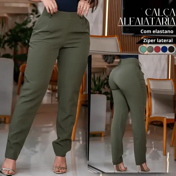 Calça Alfaiataria Feminina Com Bolso Cintura Alta Social Confortável
