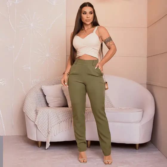 Calça Feminina Alfaiataria Lycra Levanta Bumbum Cintura Alta Skinny