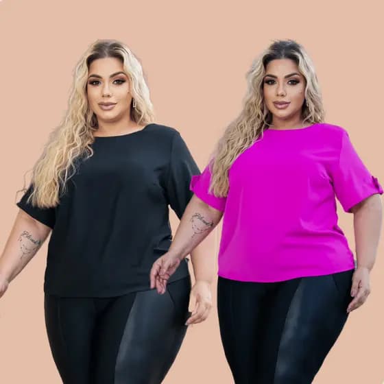 Kit 2 Blusa Plus Size Feminina Camiseta Moda Soltinha Até G5