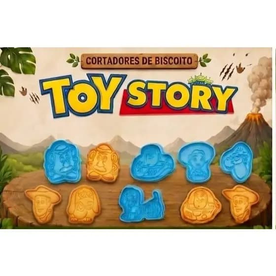 Kit 6 cortadores e 6 carimbos marcadores tema Toy Story para biscoitos, pasta americana, lembrancinha