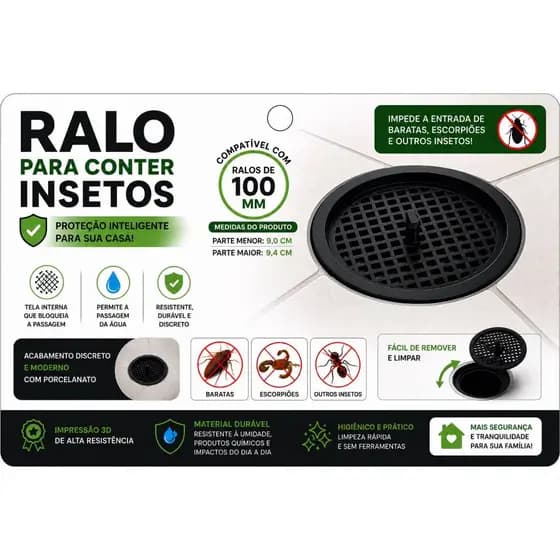 Protetor de Ralo 100mm Anti Insetos | Tela Contra Baratas, Escorpiões e Outros Insetos