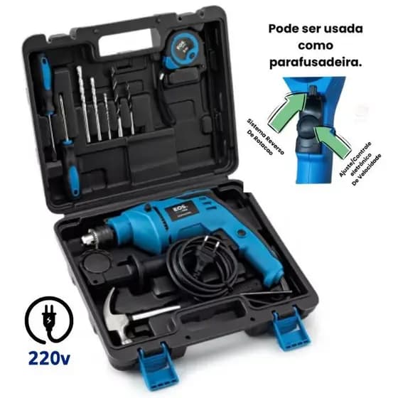 Furadeira Parafusadeira 220v com maleta kit ferramentas Faça você Mesmo Acessórios Brocas Chaves Phillips MAXPRO