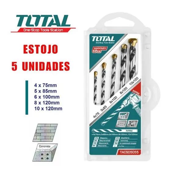 KIT Broca 5mm 6mm 8mm 10mm Concreto Cerâmica Porcelanato Estojo com 5 brocas Durável Original Promoção
