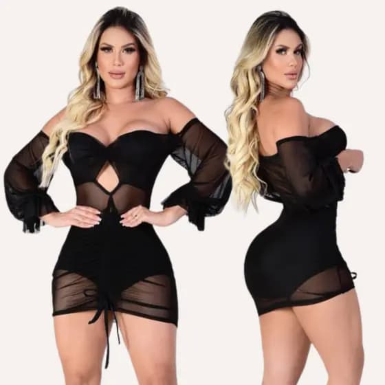 Vestido Feminino Tule Transparente Festa Balada Noite Sensual