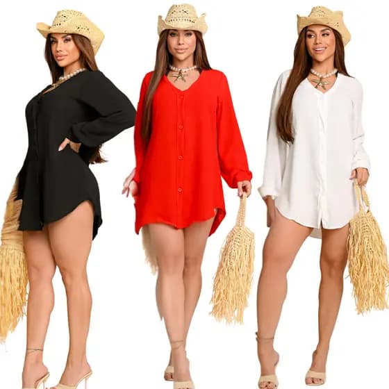 Saida De Praia Kit 3 Camisão Tecido Leve Confortavel Banho