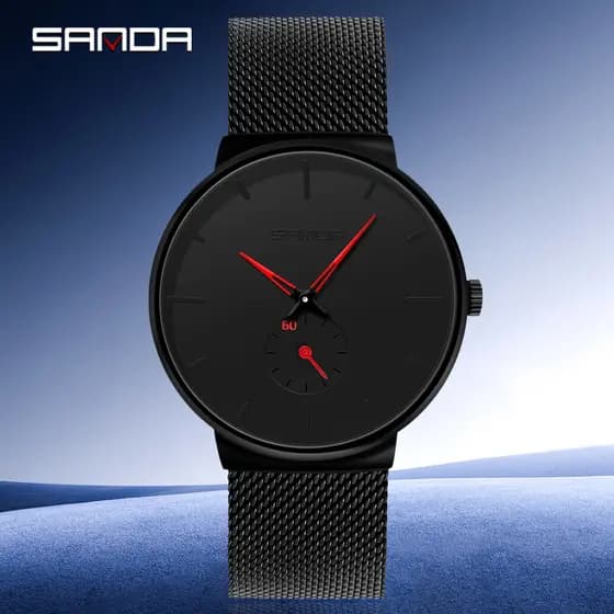 SANDA1059 Relógio De Quartzo Masculino Ultrafino À Prova D'água Simples casual De Negócios Malha De Aço Com Segundo Most