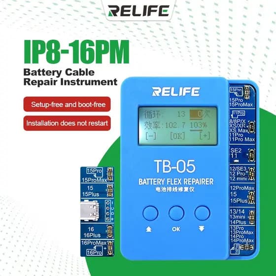 RELIFE TB-05 Bateria Programador Reparação Para iPhone 8-16prmax Erro Saúde Aviso Dados Ciclo Tempos Modificar