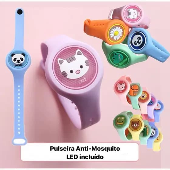 Pulseira Infantil Repelente Colorido Anti-Mosquito com LED