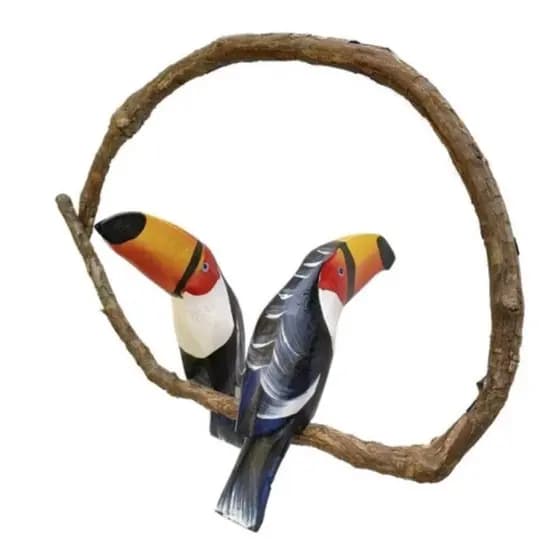 Casal de Tucanos em Madeira com Cipó Natural – Artesanato Brasileiro