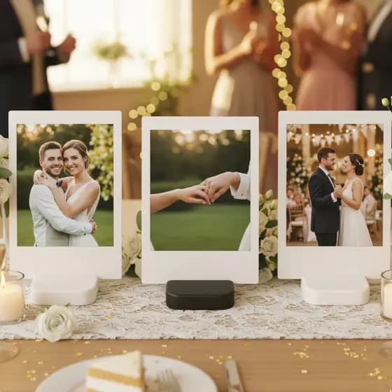 Kit Porta Retrato Polaroid Base Suporte Apoio Para Foto Polaroide Decoração Festa Cartão Menu Casamento Decoração Festa