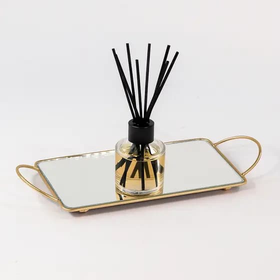 Bandeja Espelhada Dourada 12x22cm Decorativa Elegante para Lavabo Sala Quarto Porta Objetos Luxo