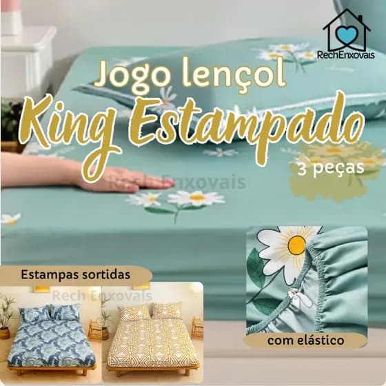 Jogo de Lençol Casal King 3 Peças com Elástico - Promoção