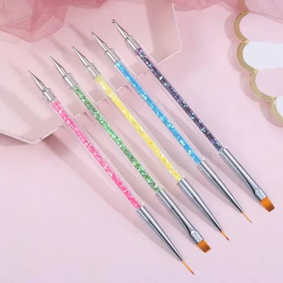 Kit 5 Peças Pincéis e Boleadores 2 em 1 Ponta Dupla para Decoração de Unhas Nail Art Pontilhismo Manicure Pedicure -WL