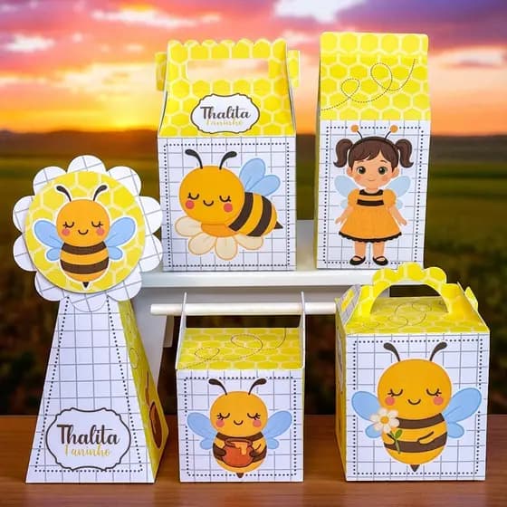 KIT FESTA ABELHINHA,Personalizado, pegue e Monte Lembrancinhas - Aniversário - Caixinha Personalizadas - papelaria, fes