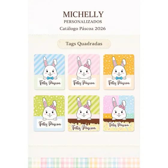 MINI Tags Quadradas ENVIO IMEDIATO Páscoa Personalizadas Coelhinho Feliz Páscoa Embalagem para Chocolates